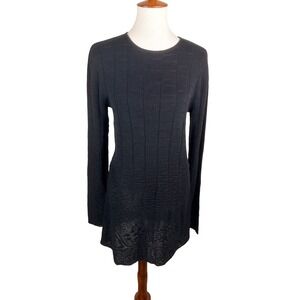 Raey Black Organic Cotton Textured Pointelle Crochet Knit Sweater Dress Italy